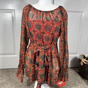 Oscar by Oscar de la Renta Paisley Chiffon Tie-Waist Top Size 4
